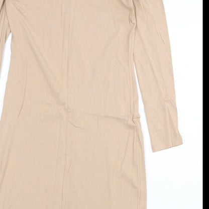 H&M Womens Beige Cotton Pencil Dress Size 14 V-Neck Pullover