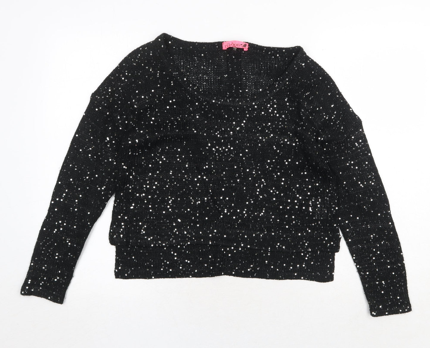Womens UK Size 12 Ribbon Black Pullover Jumper