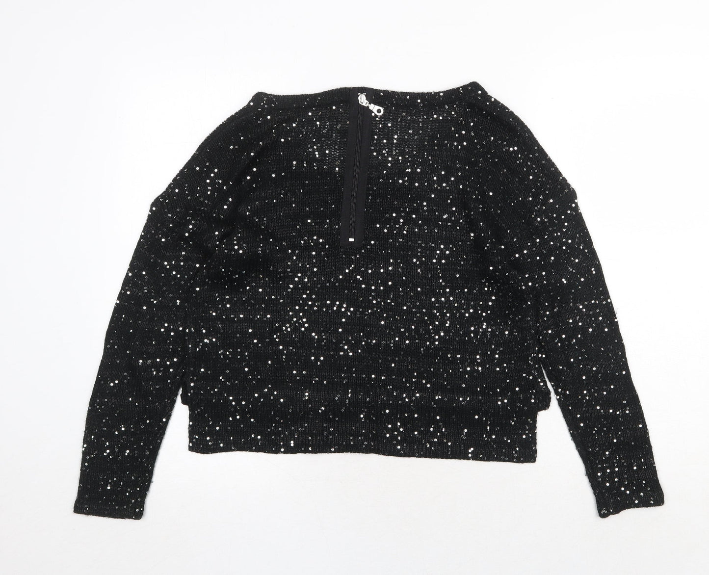 Womens UK Size 12 Ribbon Black Pullover Jumper