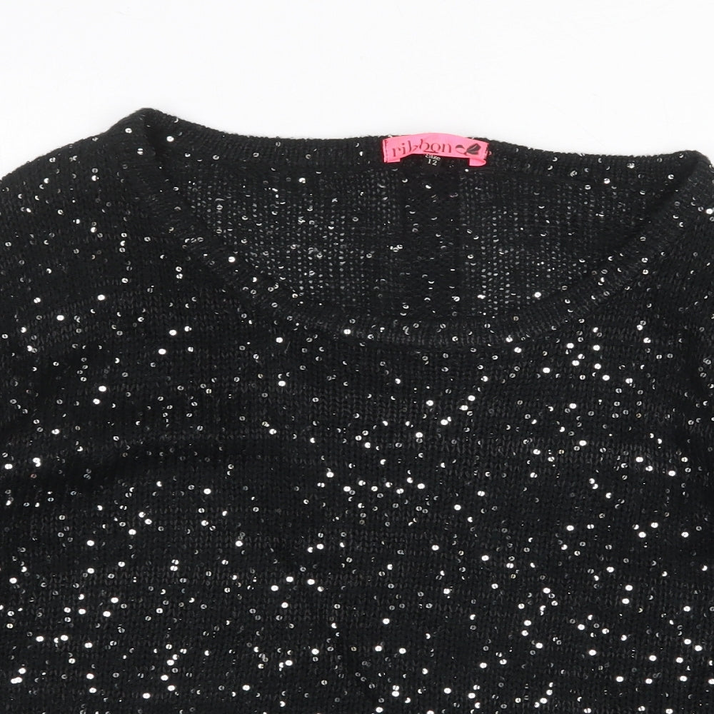 Womens UK Size 12 Ribbon Black Pullover Jumper