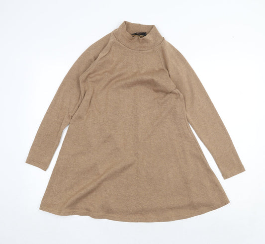 AX Paris Womens Beige Polyester Jumper Dress Size 10 Mock Neck Pullover