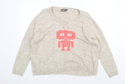 Apricot Womens Beige Round Neck Acrylic Pullover Jumper Size M - Robot