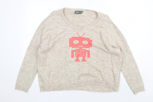 Apricot Womens Beige Round Neck Acrylic Pullover Jumper Size M - Robot