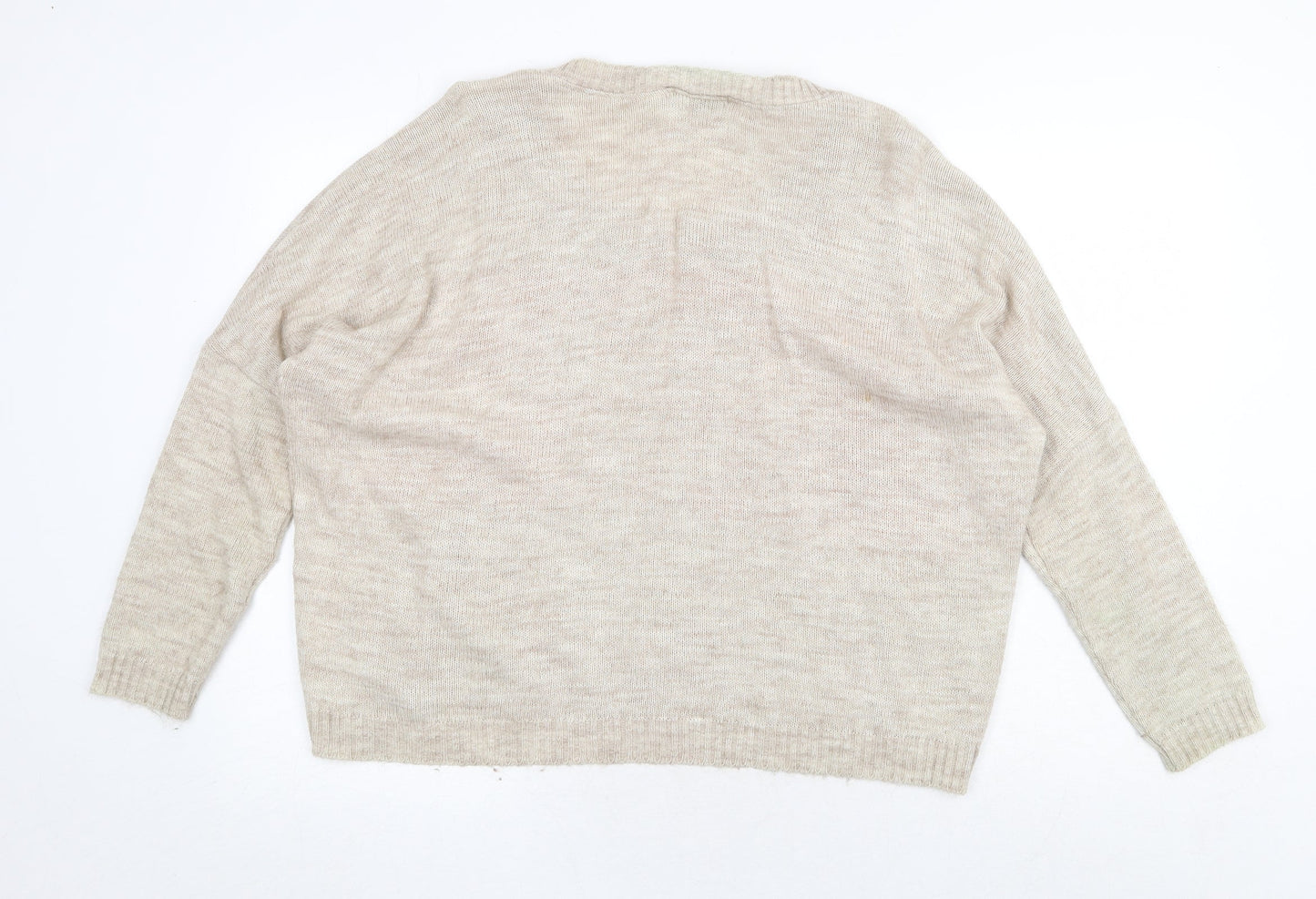 Apricot Womens Beige Round Neck Acrylic Pullover Jumper Size M - Robot