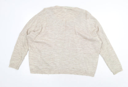 Apricot Womens Beige Round Neck Acrylic Pullover Jumper Size M - Robot