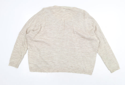 Apricot Womens Beige Round Neck Acrylic Pullover Jumper Size M - Robot