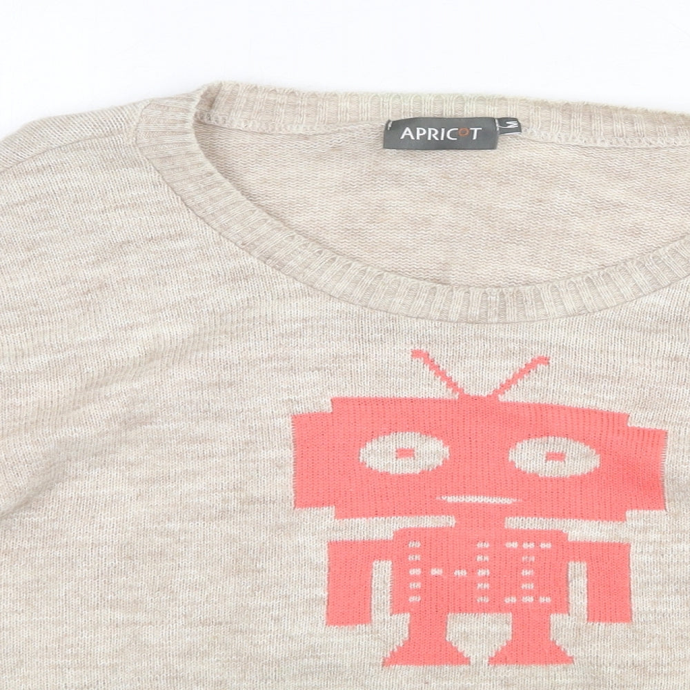 Apricot Womens Beige Round Neck Acrylic Pullover Jumper Size M - Robot