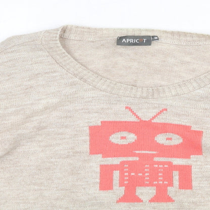 Apricot Womens Beige Round Neck Acrylic Pullover Jumper Size M - Robot