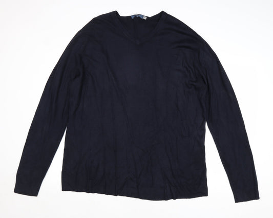 Atlantic Bay Mens Blue V-Neck Acrylic Pullover Jumper Size XL Long Sleeve