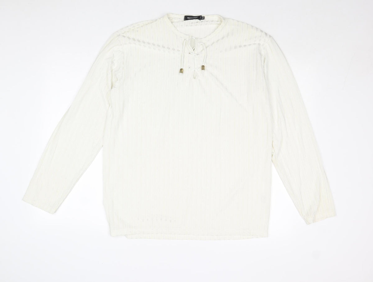 Menzoni Womens Ivory Polyester Basic Blouse Size XL V-Neck