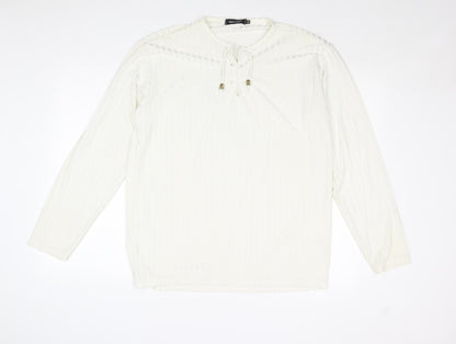 Menzoni Womens Ivory Polyester Basic Blouse Size XL V-Neck