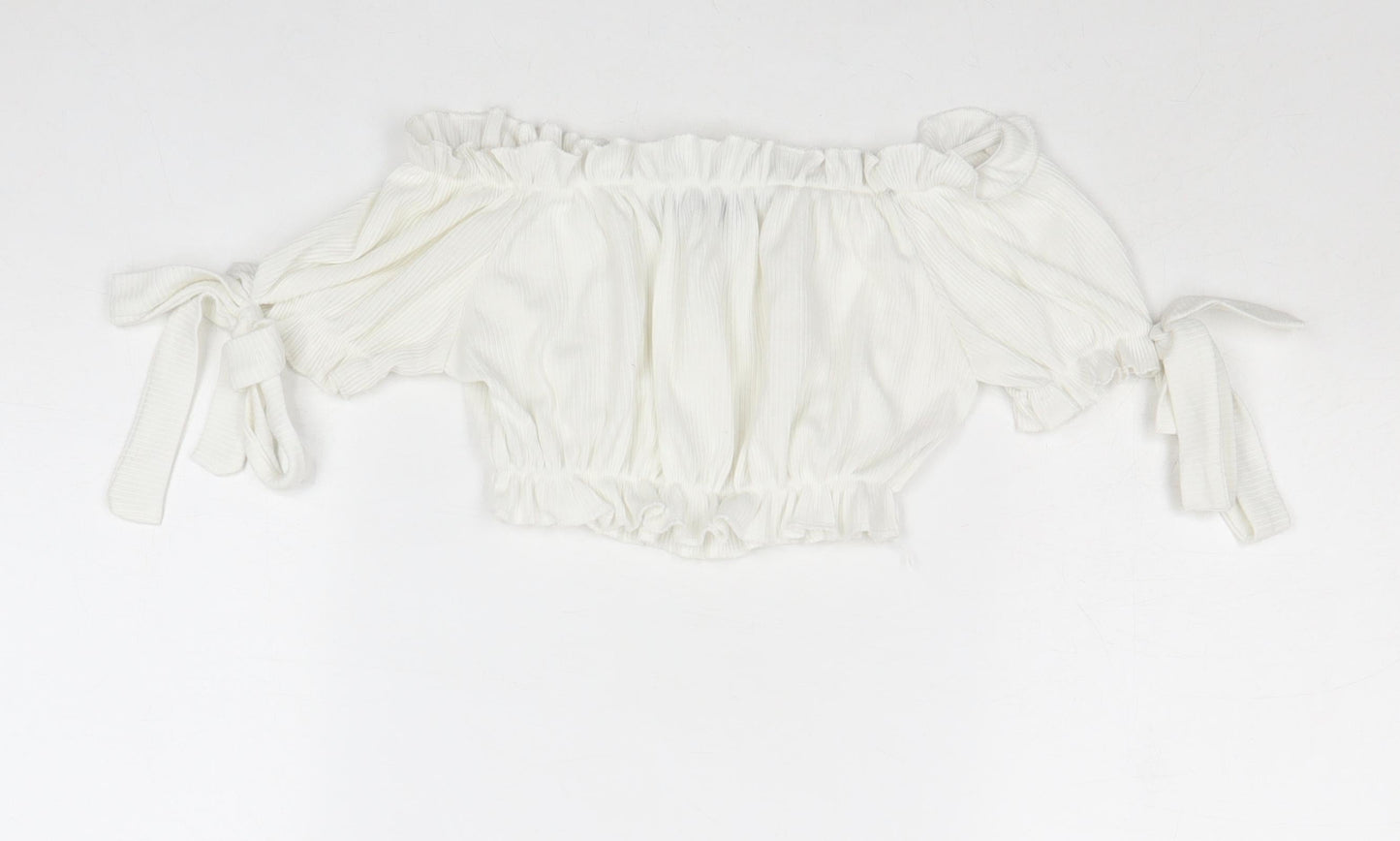 Womens UK Size 4 PRETTYLITTLETHING White Cropped Tank