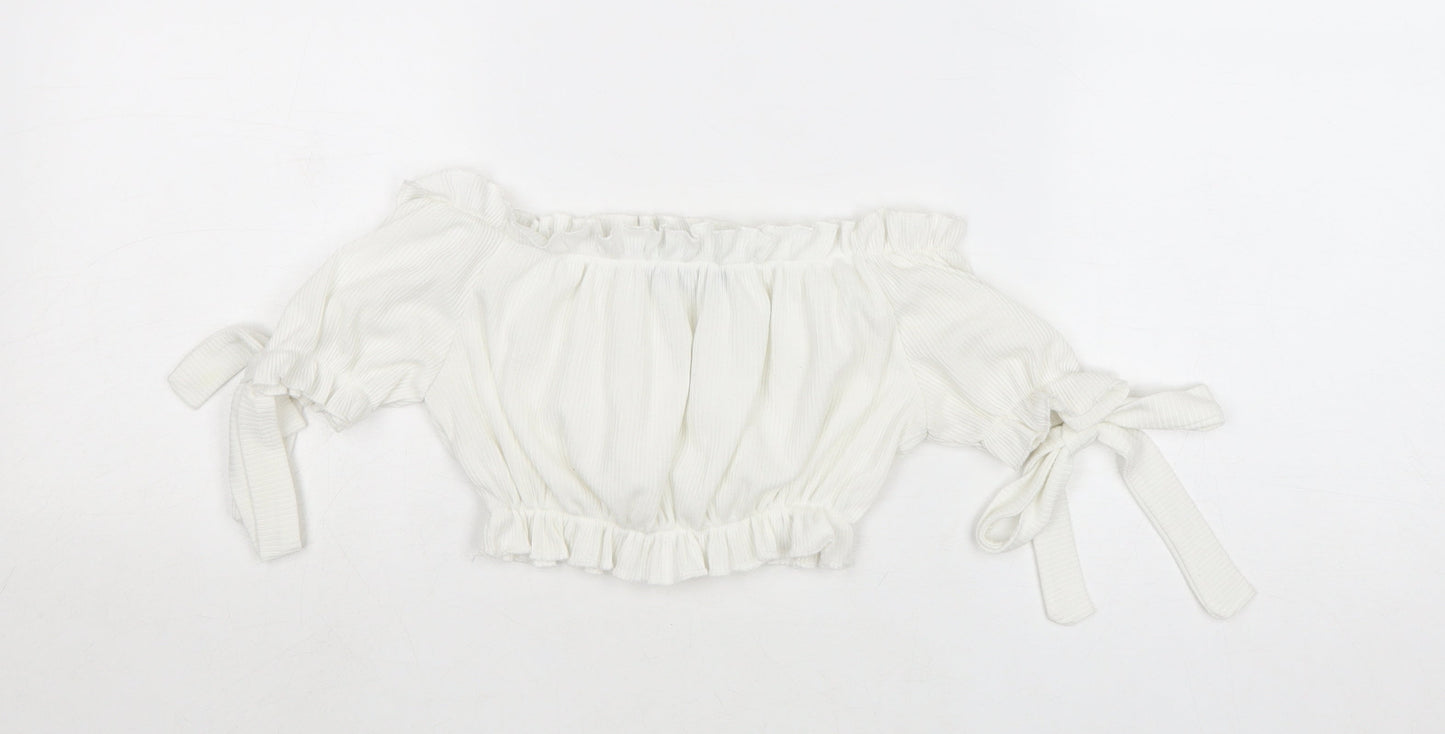 Womens UK Size 4 PRETTYLITTLETHING White Cropped Tank