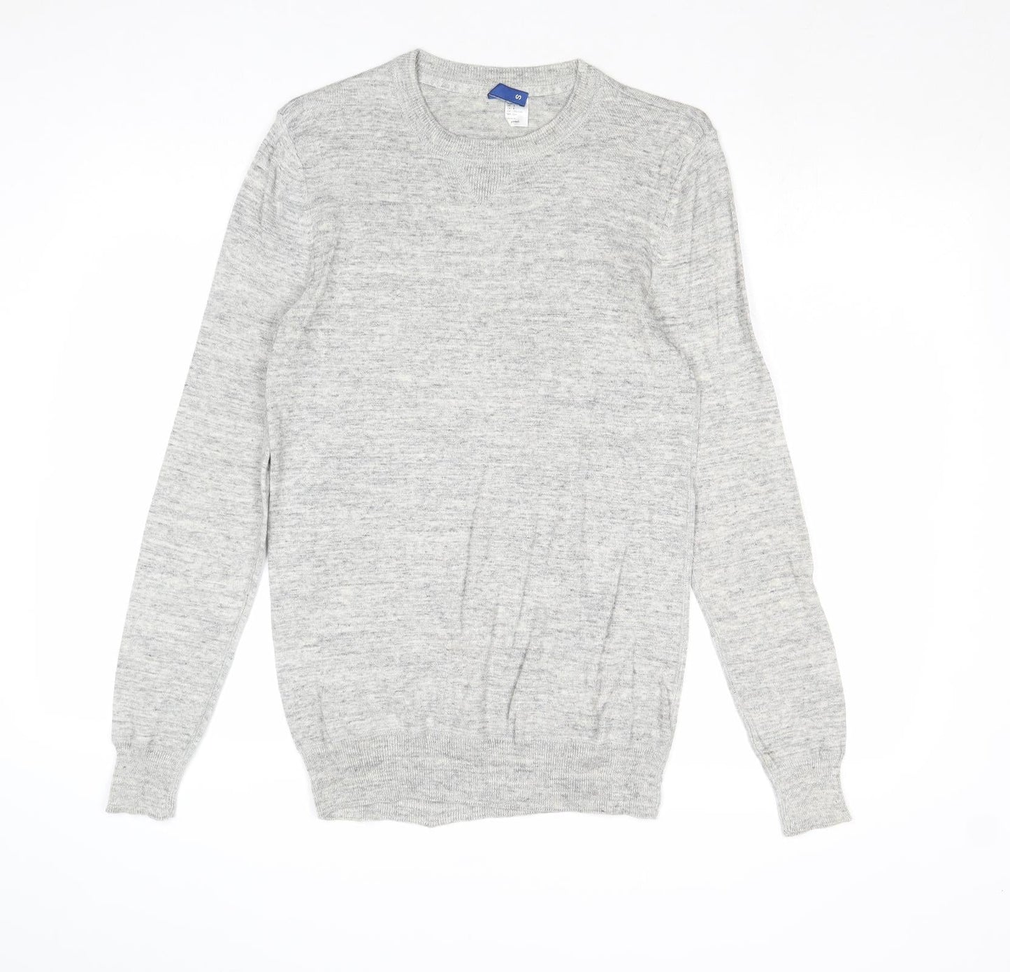 Divided by H&M Mens Grey Round Neck Cotton Pullover Jumper Size S Long Sleeve