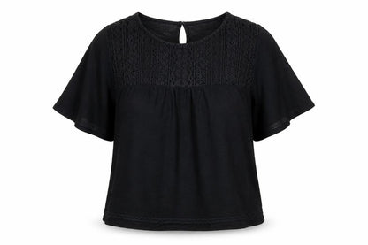 Surles Nuaghes Womens Black Polyester Basic Blouse Size M Round Neck