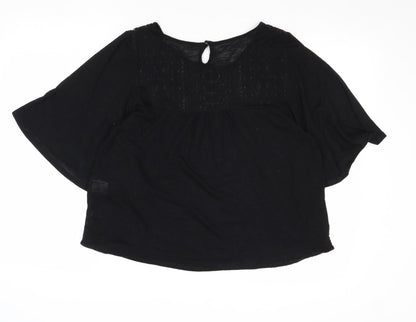 Surles Nuaghes Womens Black Polyester Basic Blouse Size M Round Neck