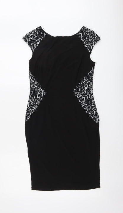 Simon Jeffrey Womens Black Floral Polyester A-Line Size 8 Round Neck Pullover