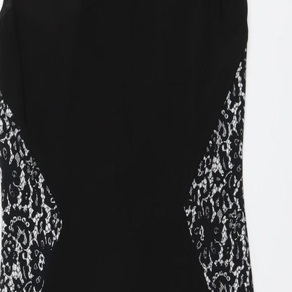 Simon Jeffrey Womens Black Floral Polyester A-Line Size 8 Round Neck Pullover