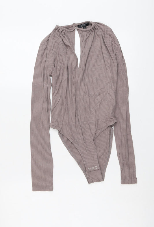 Topshop Womens Grey Viscose Bodysuit One-Piece Size 8 Snap