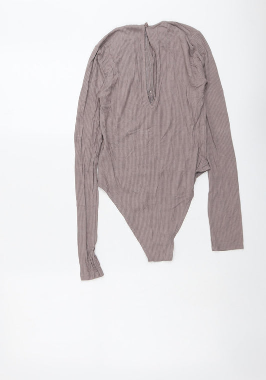 Topshop Womens Grey Viscose Bodysuit One-Piece Size 8 Snap