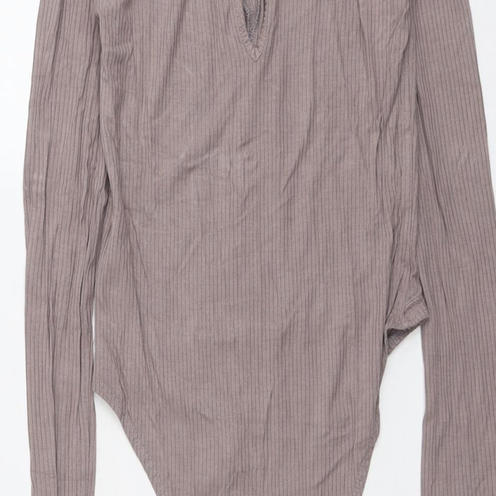 Topshop Womens Grey Viscose Bodysuit One-Piece Size 8 Snap