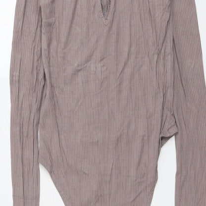Topshop Womens Grey Viscose Bodysuit One-Piece Size 8 Snap