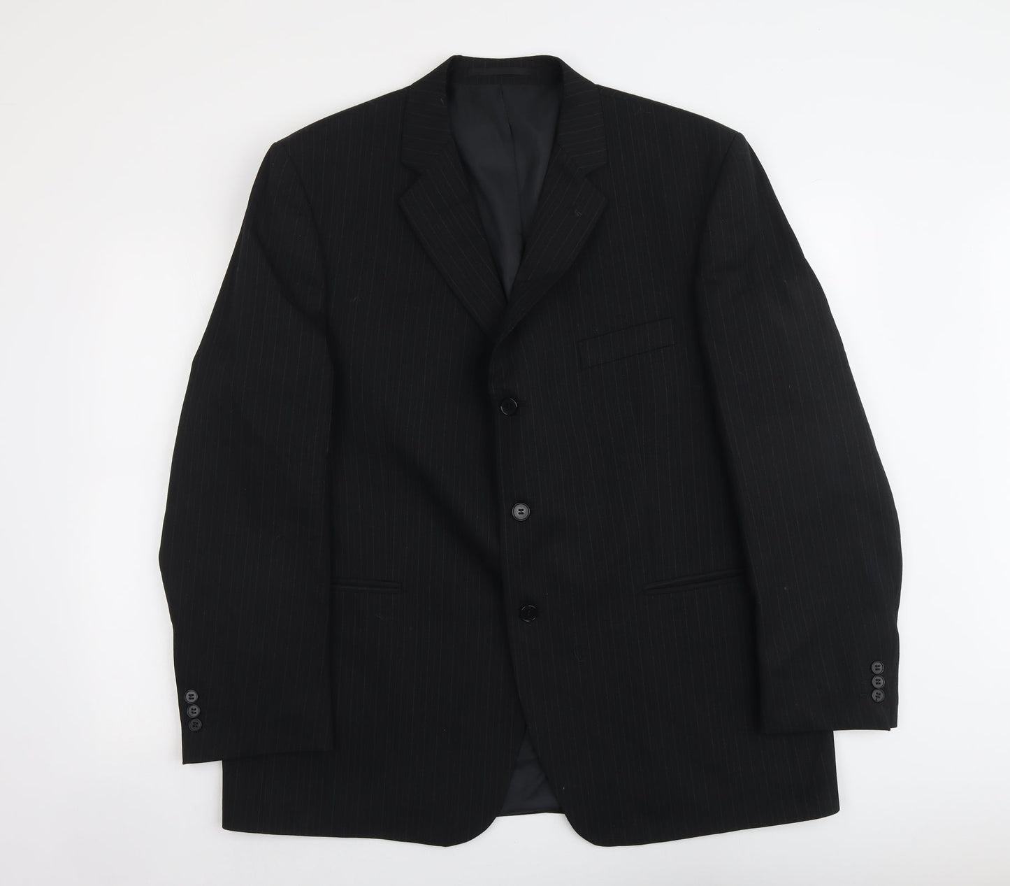 Mens UK Size XL Pinstripe Regular Black Suit Jacket