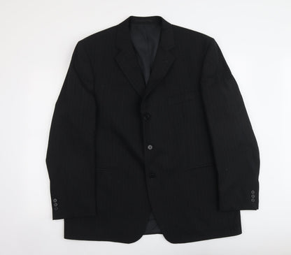 Mens UK Size XL Pinstripe Regular Black Suit Jacket