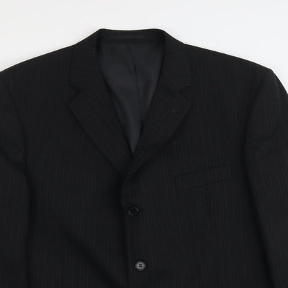 Mens UK Size XL Pinstripe Regular Black Suit Jacket