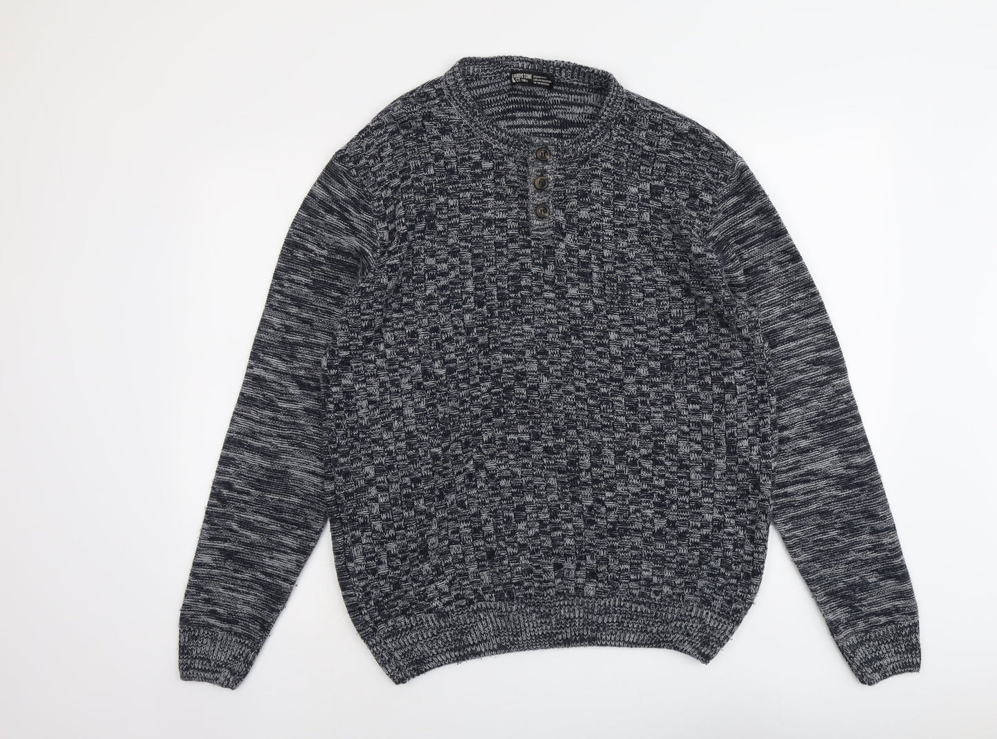 Sanstone&Co Mens Blue Round Neck Acrylic Pullover Jumper Size M Long Sleeve