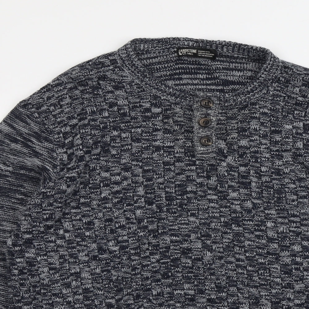 Sanstone&Co Mens Blue Round Neck Acrylic Pullover Jumper Size M Long Sleeve