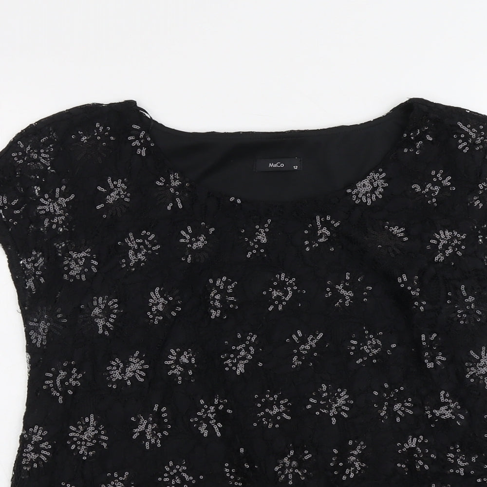 Womens UK Size 12 M&Co Black Basic Blouse