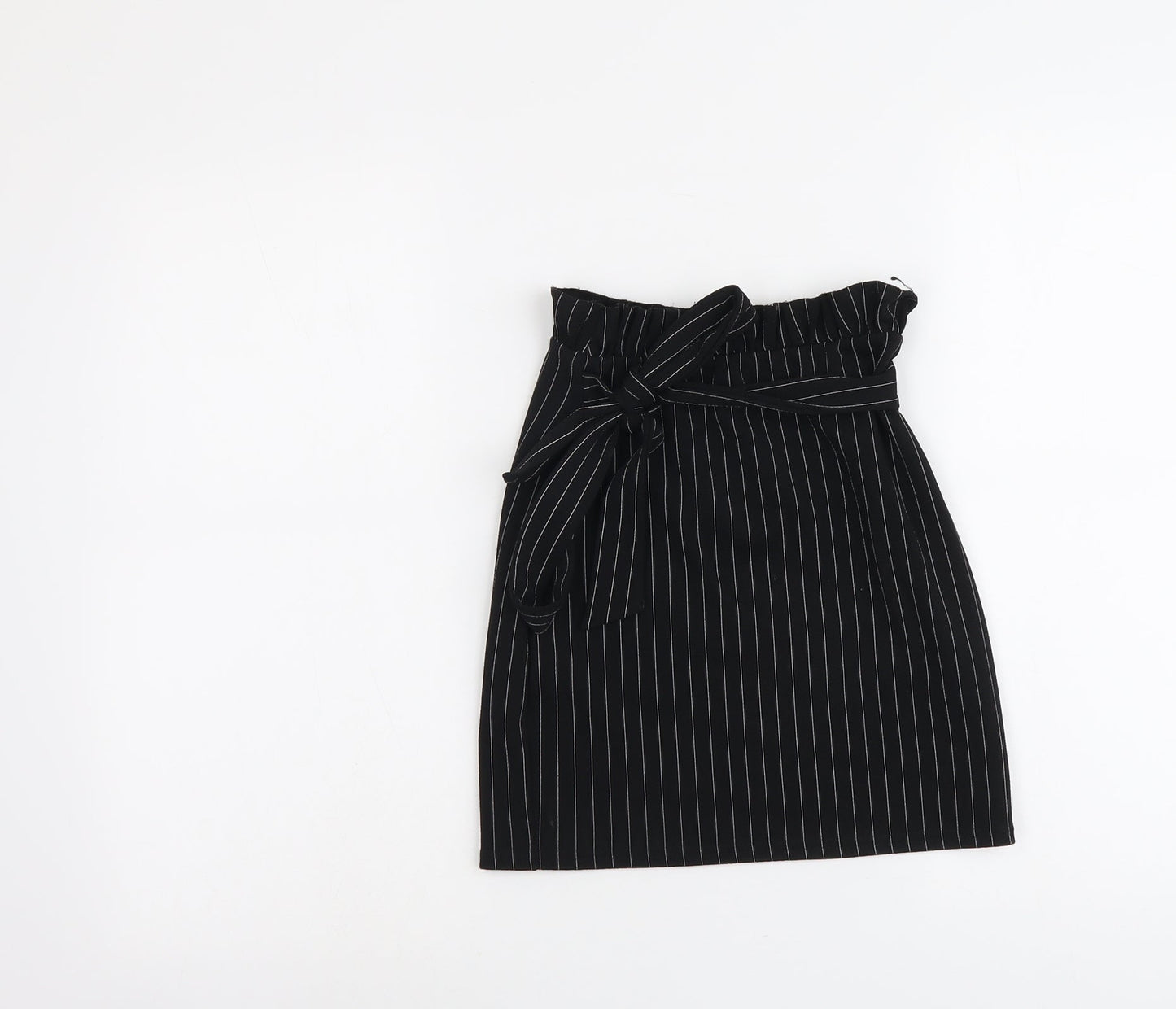 PRETTYLITTLETHING Womens Black Striped Polyester A-Line Skirt Size 4