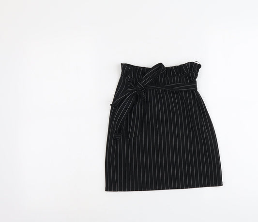 PRETTYLITTLETHING Womens Black Striped Polyester A-Line Skirt Size 4