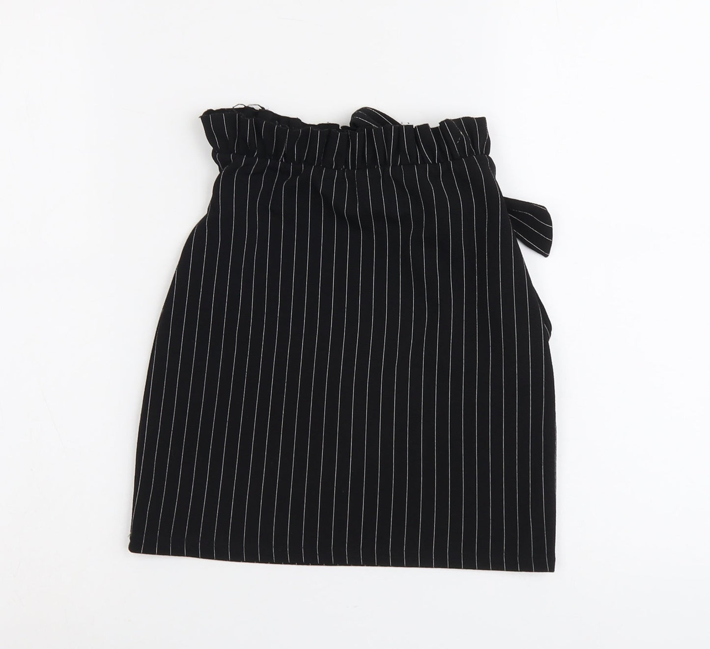 PRETTYLITTLETHING Womens Black Striped Polyester A-Line Skirt Size 4