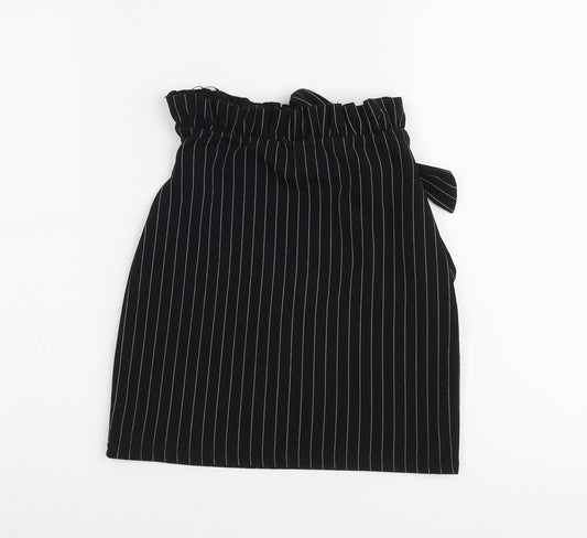 PRETTYLITTLETHING Womens Black Striped Polyester A-Line Skirt Size 4