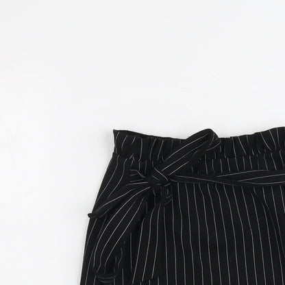 PRETTYLITTLETHING Womens Black Striped Polyester A-Line Skirt Size 4