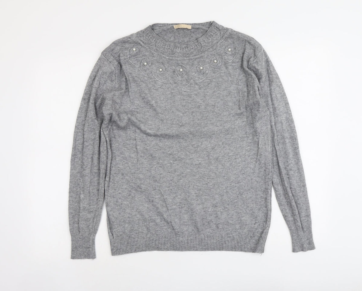 Lin.H.H Womens Grey Round Neck Viscose Pullover Jumper Size M