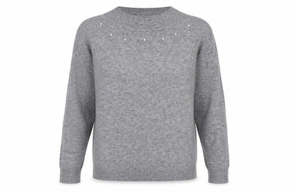 Lin.H.H Womens Grey Round Neck Viscose Pullover Jumper Size M