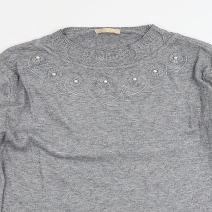 Lin.H.H Womens Grey Round Neck Viscose Pullover Jumper Size M