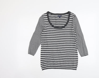Gap Womens Grey Scoop Neck Striped Acrylic Pullover Jumper Size S