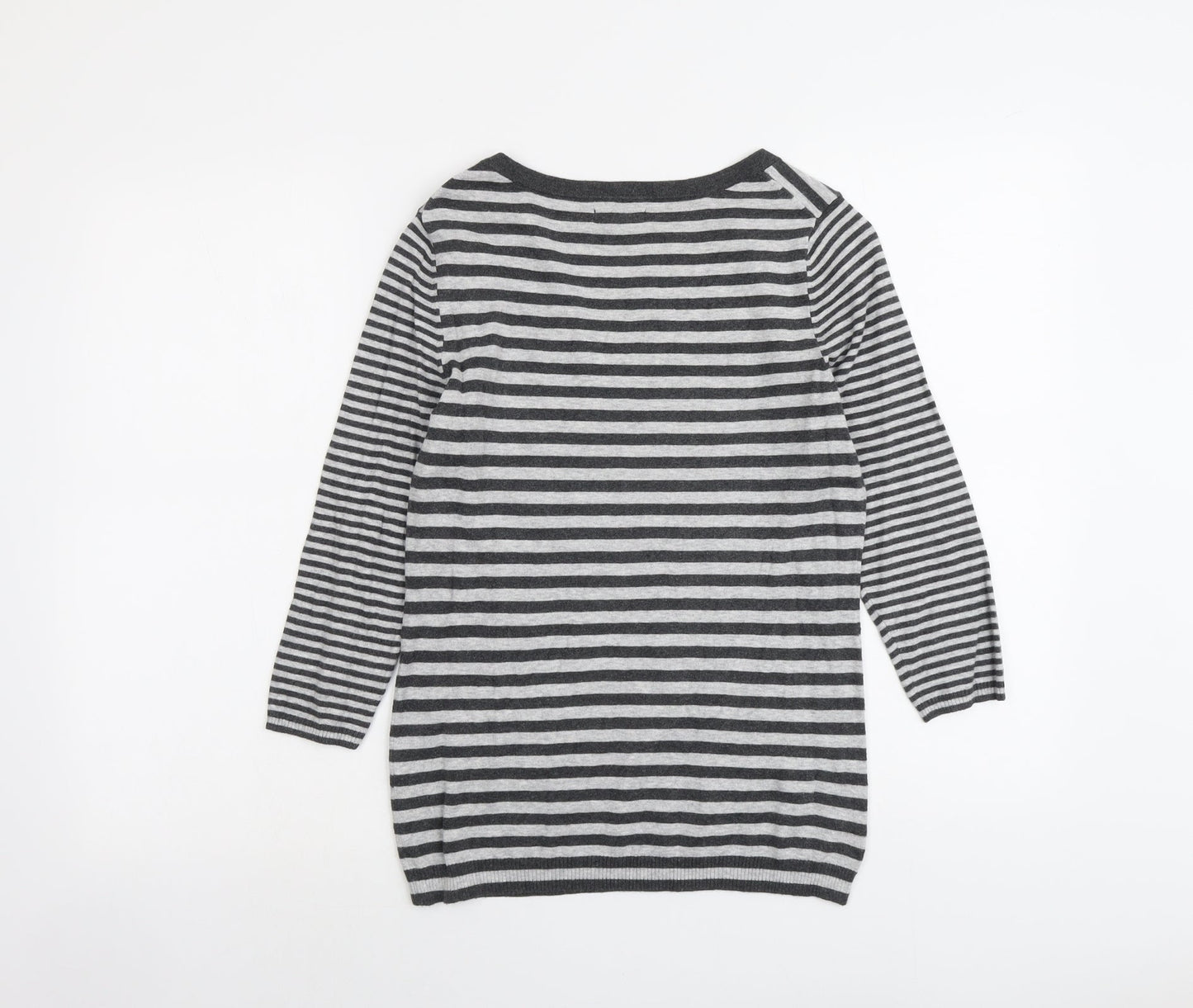 Gap Womens Grey Scoop Neck Striped Acrylic Pullover Jumper Size S