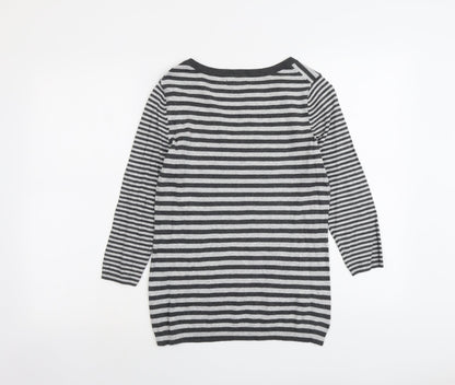Gap Womens Grey Scoop Neck Striped Acrylic Pullover Jumper Size S
