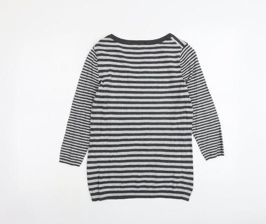 Gap Womens Grey Scoop Neck Striped Acrylic Pullover Jumper Size S