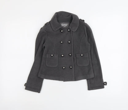 Next Girls Grey Military Jacket Jacket Size 9 Years Button