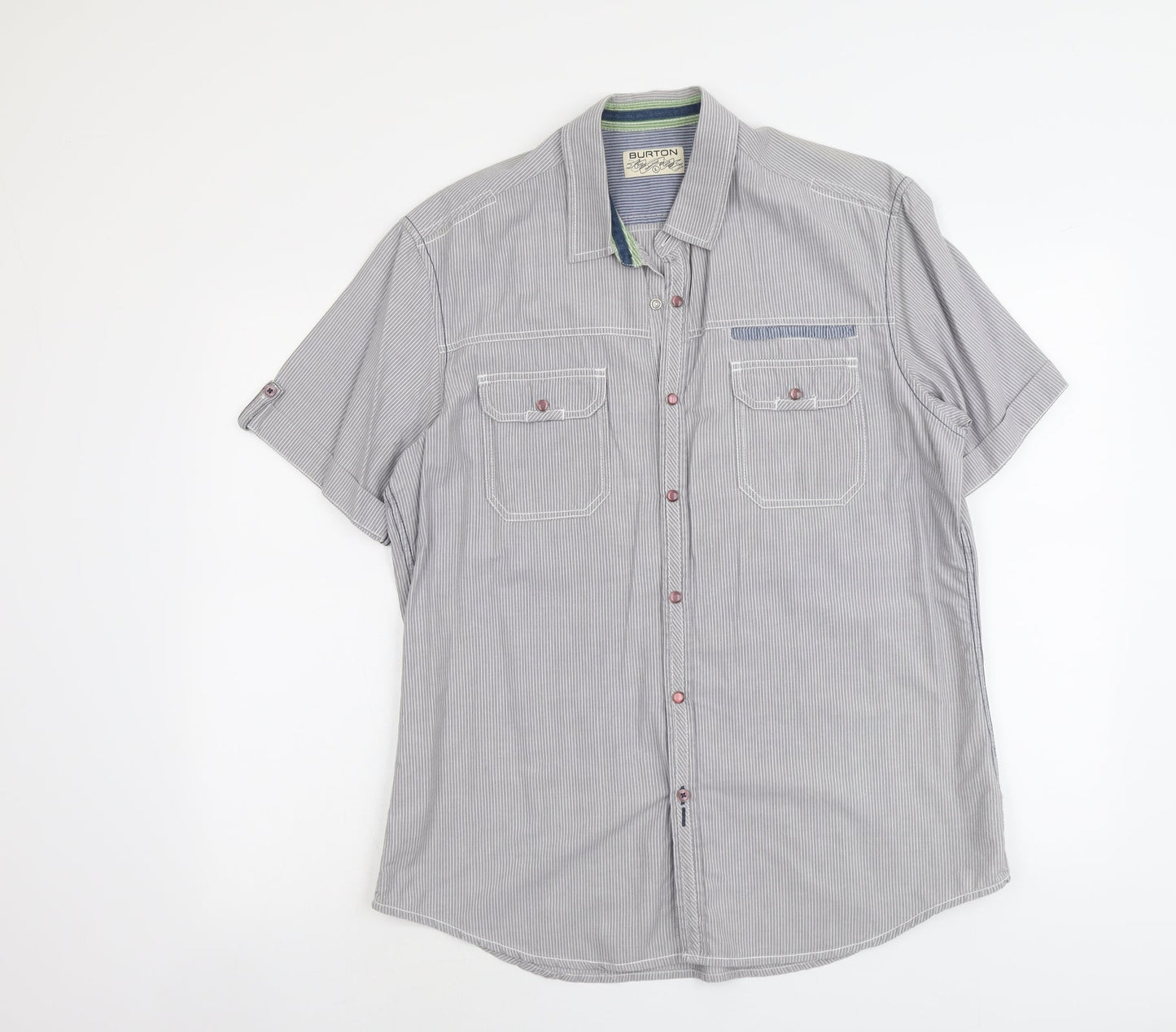 Mens UK Size L Burton Grey  Button-Up Short Sleeve Casual Shirt
