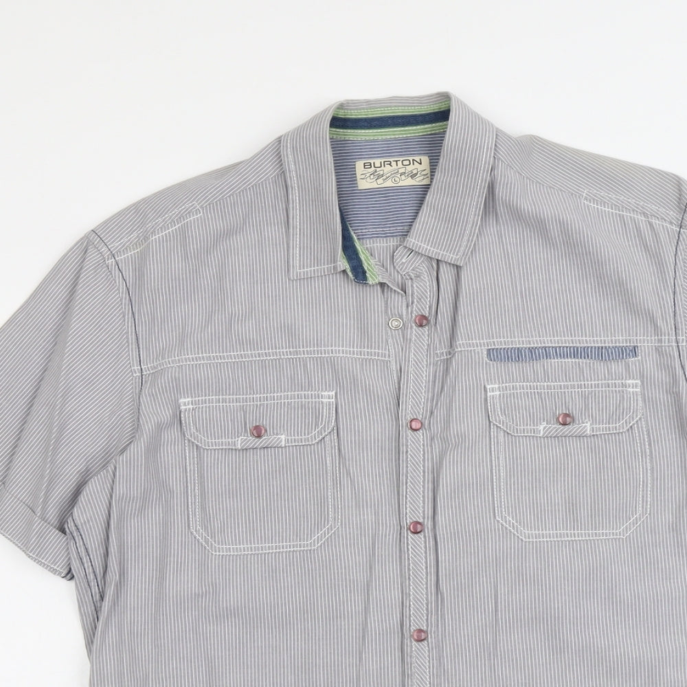 Mens UK Size L Burton Grey  Button-Up Short Sleeve Casual Shirt
