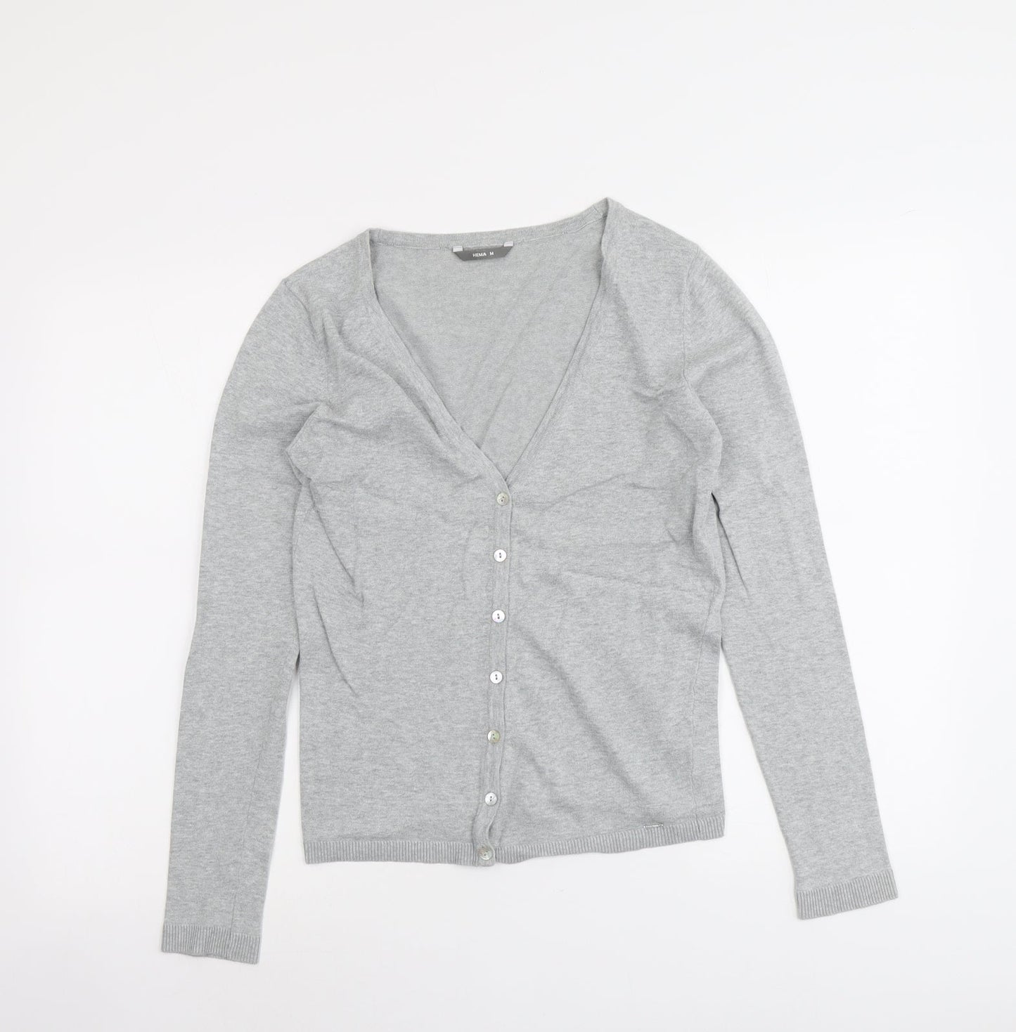 HEMA Womens Grey V-Neck Cotton Cardigan Jumper Size M