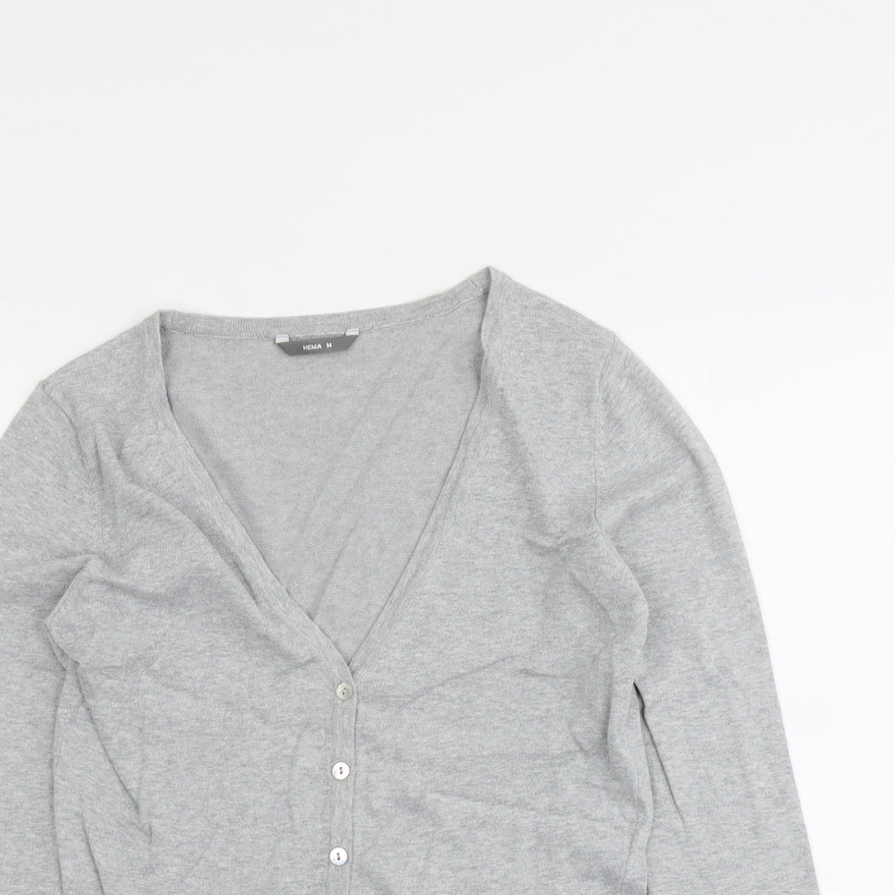 HEMA Womens Grey V-Neck Cotton Cardigan Jumper Size M