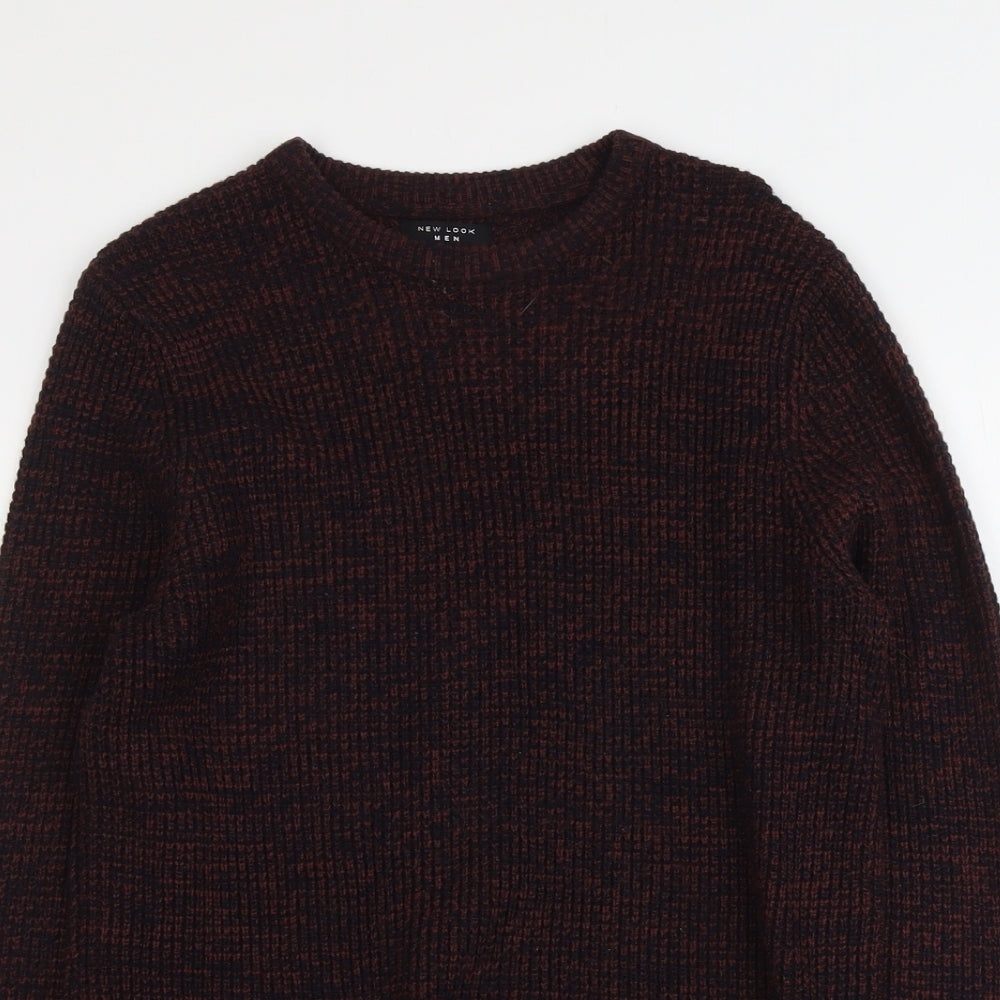 New Look Mens Red Round Neck Acrylic Pullover Jumper Size M Long Sleeve